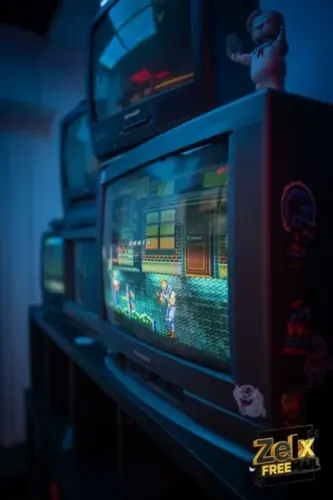 black crt tv turned on in a room