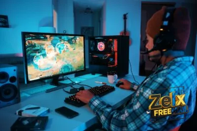 a person wearing headphones and using a computer