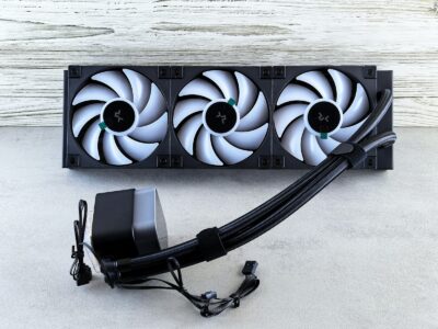 A liquid cooler with three fans.