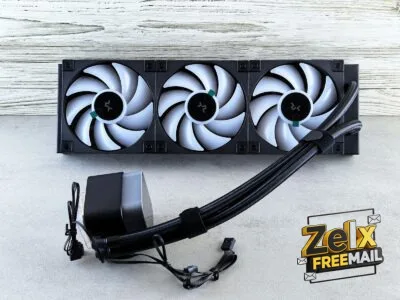 A liquid cooler with three fans.