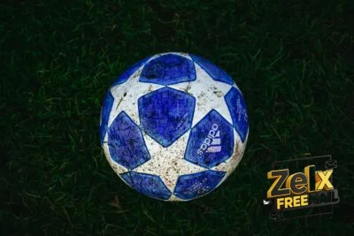 blue and white star print soccer ball on grass