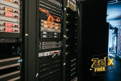 a rack of servers in a server room